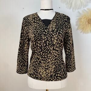 Vintage East 5th Womens Y2K Babydoll Top Size L Leopard Print Whimsigoth Grunge